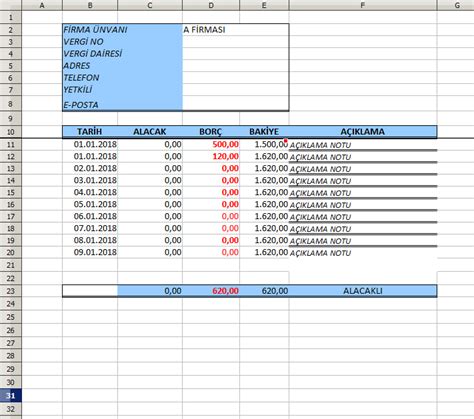 Excel de hesap tablosu oluşturma