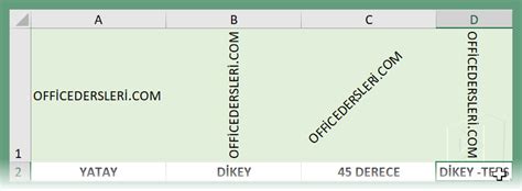 Excel dikey yazma