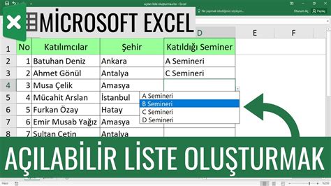 Excel hücreye seçim ekleme
