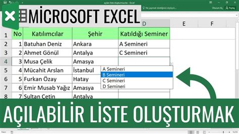 Excel hücreye seçim ekleme