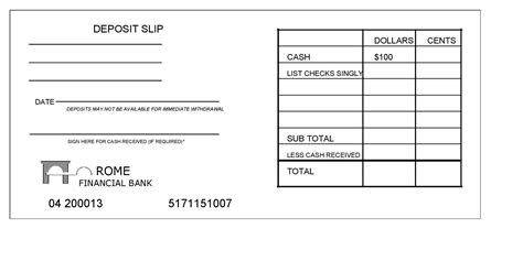 Fillable Bank Deposit Slip