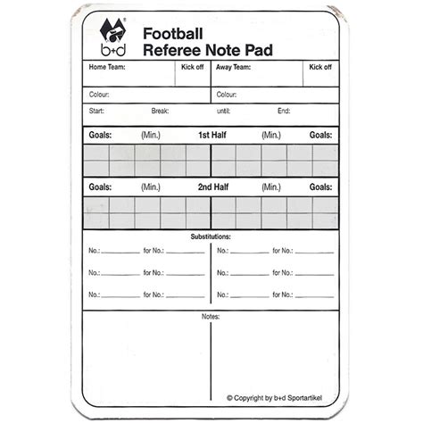 Football Official Game Card Template