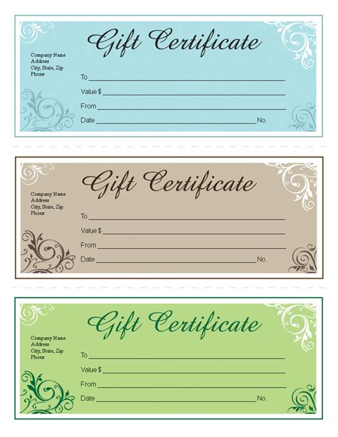 Free Printable Gift Card Certificates