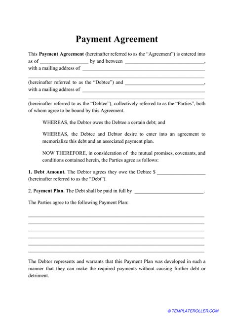 Free Printable Payment Agreement Pdf