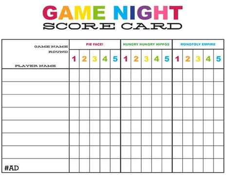 Game Night Card List Game Night Card List