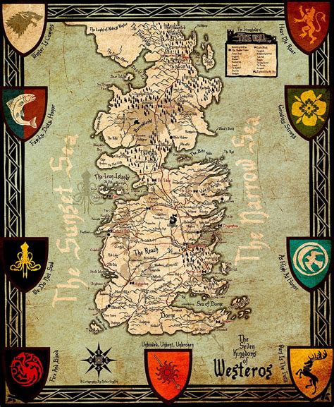 Game of Thrones seriyasından Westeros kartı