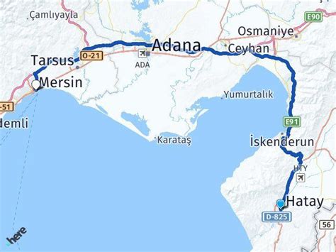 Hatay mersin arası kaç km