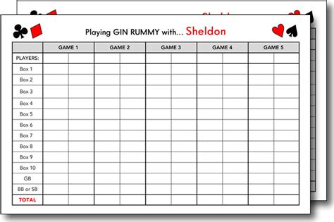 Hollywood Gin Rummy Score Sheet