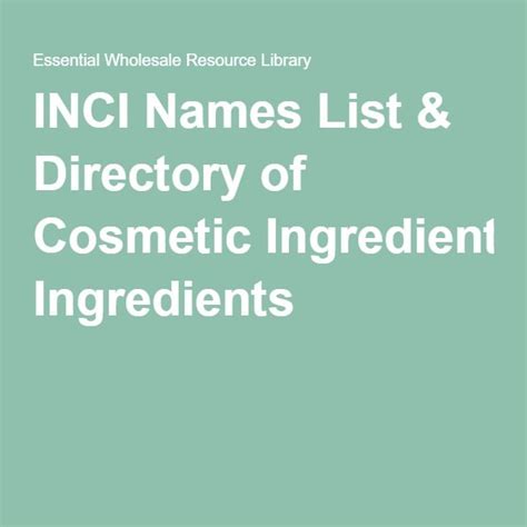 Inci Name Directory