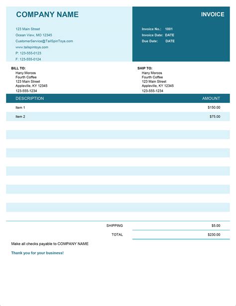 Invoice bill format in excel free download