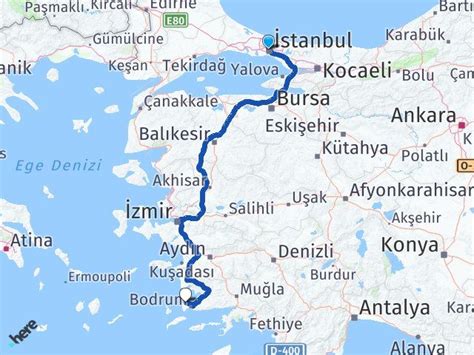 Istanbul bodrum yalıkavak kaç km