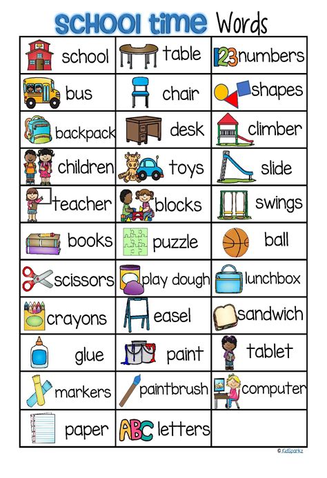 Kindergarten Vocabulary Words With Pictures