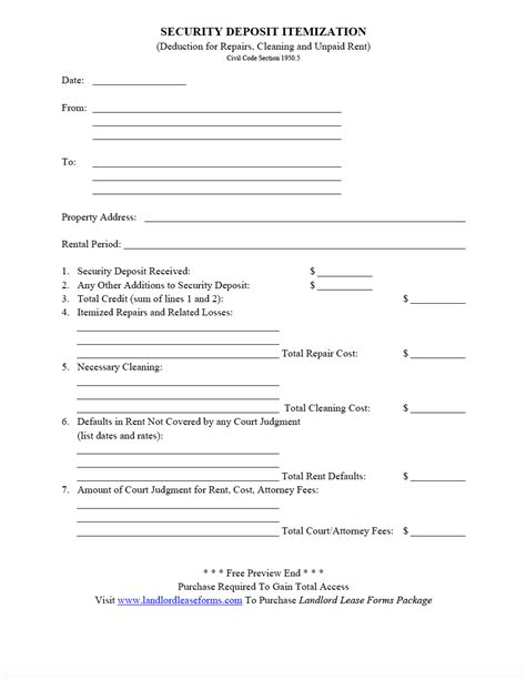 Landlord Itemized Security Deposit Form