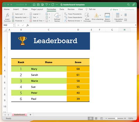 Leaderboard In Excel