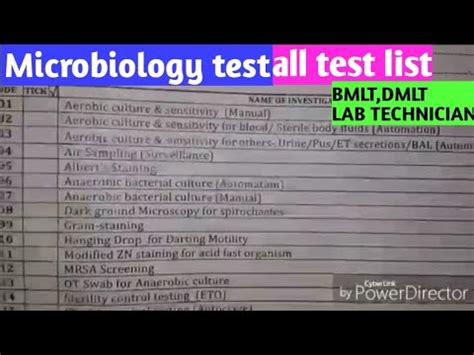 List Of Microbiology Lab Tests