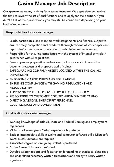 Main Banker Casino Job Description