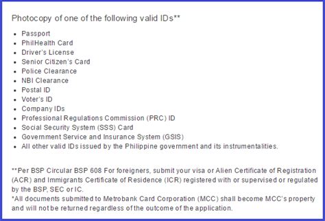 Metrobank Credit Card Application Requirements