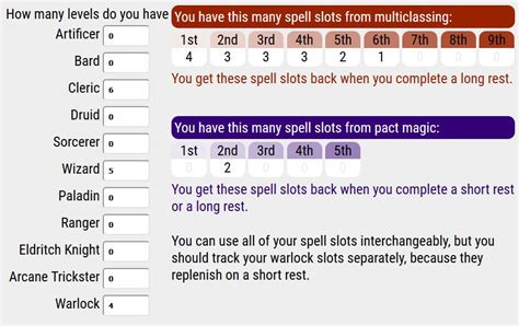 Multiclassing Spell Slots Calculator