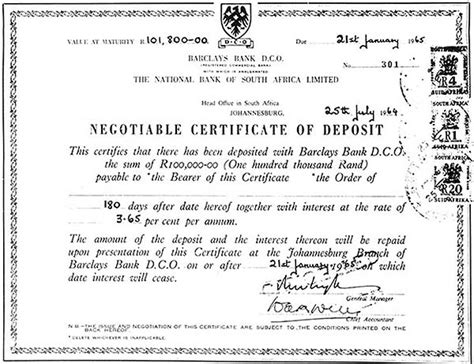 Negotiable Bank Certificates Of Deposit