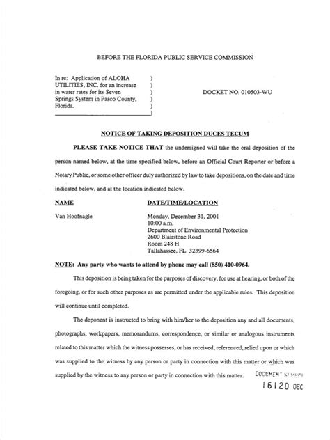 Notice Of Records Deposition