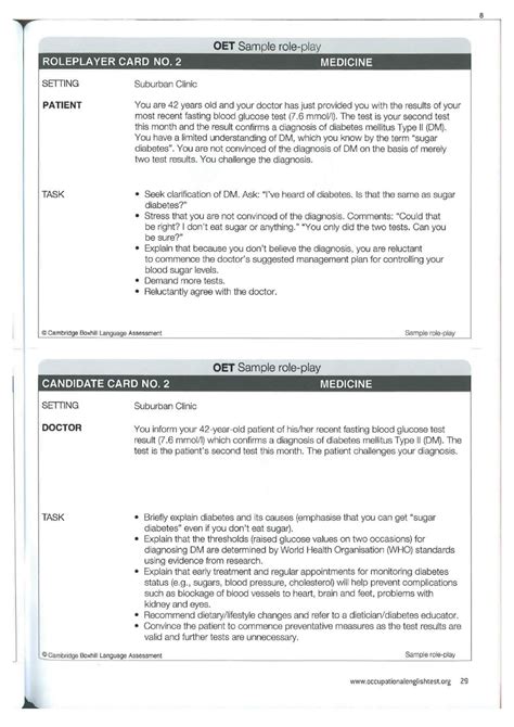 Oet Speaking Role Play Cards For Doctors