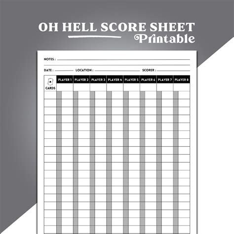 Oh Hell Score Sheet