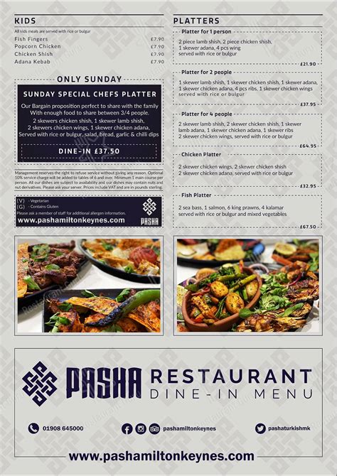 Pasha Restaurant Bletchley Menu