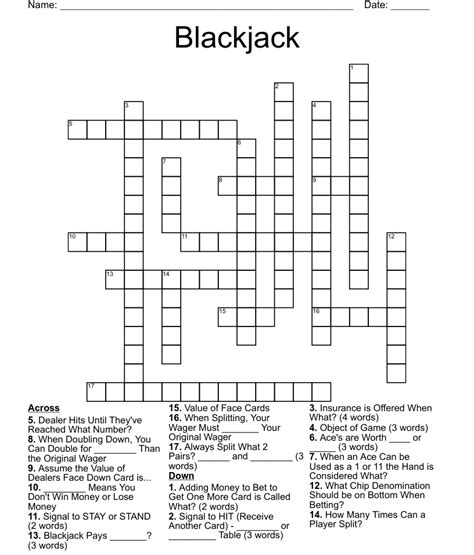 Playing Blackjack Eg Crossword
