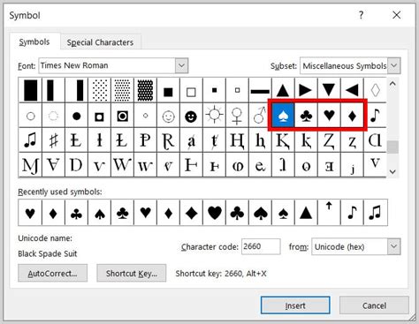 Playing Card Symbols In Word