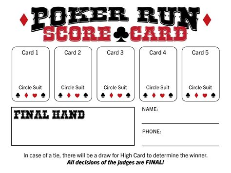 Poker Run Score Card