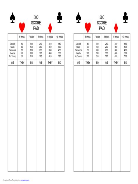 Printable 500 Score Sheets