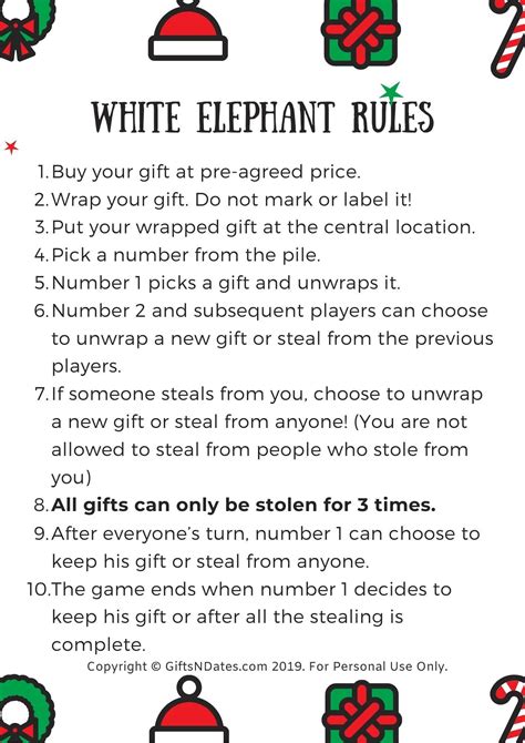 Printable White Elephant Game Rules