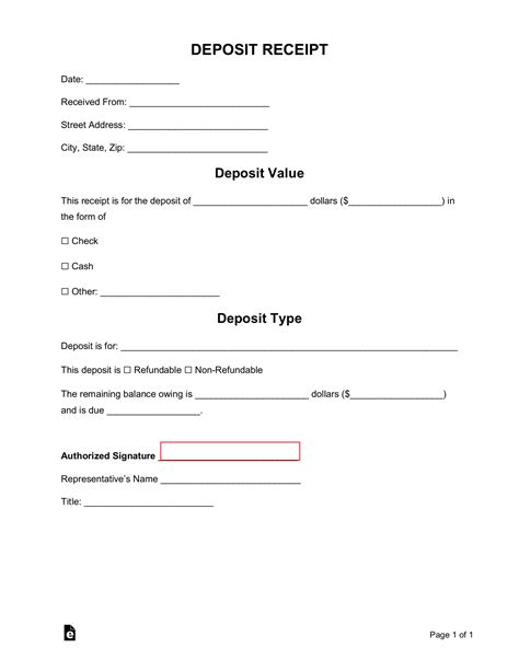 Receipt For Rental Deposit Form