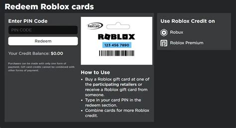 Redeem Robux Gift Cards Page