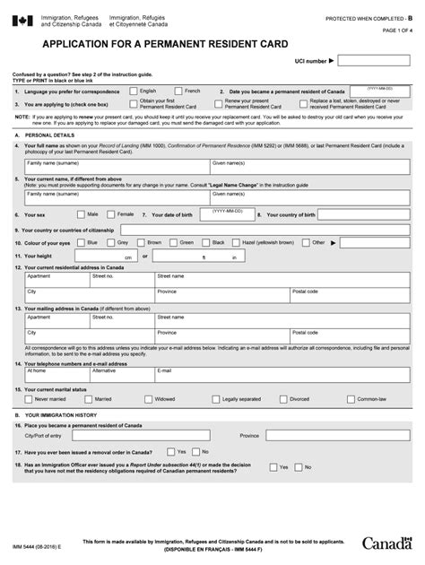 Renew Pr Card Form Imm 5444e