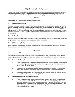 Sample Night Depository Agreement Forms