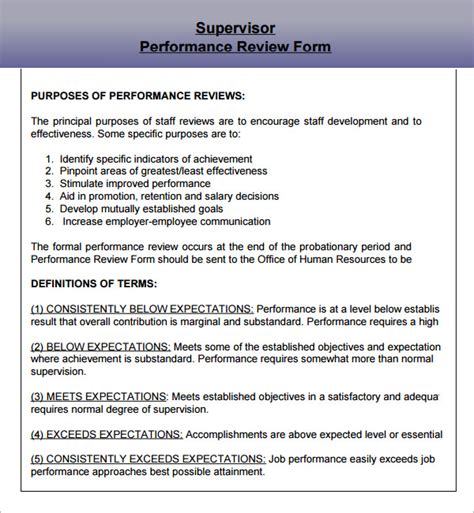 Sample Performance Reviews For Supervisors