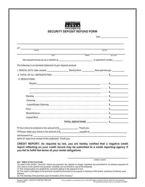 Security Deposit Return Form California