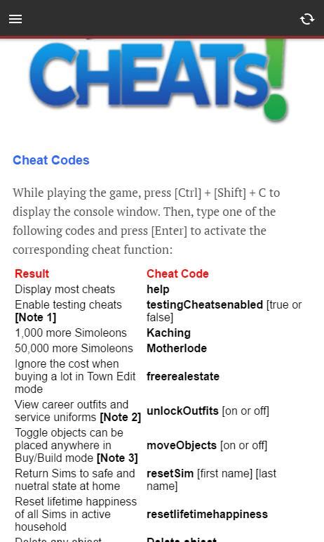 Sims 3 Cheat Codes