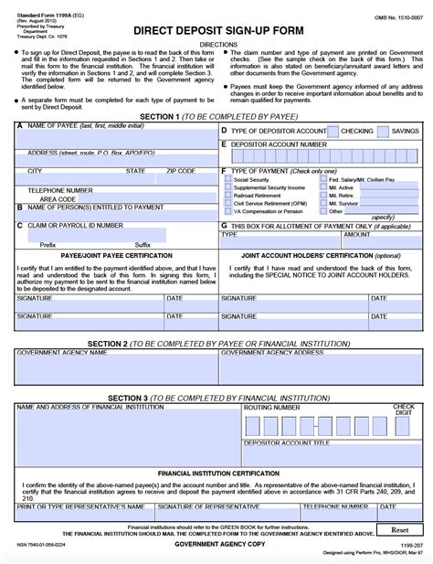 Social Security Direct Deposit Change Form 1199a