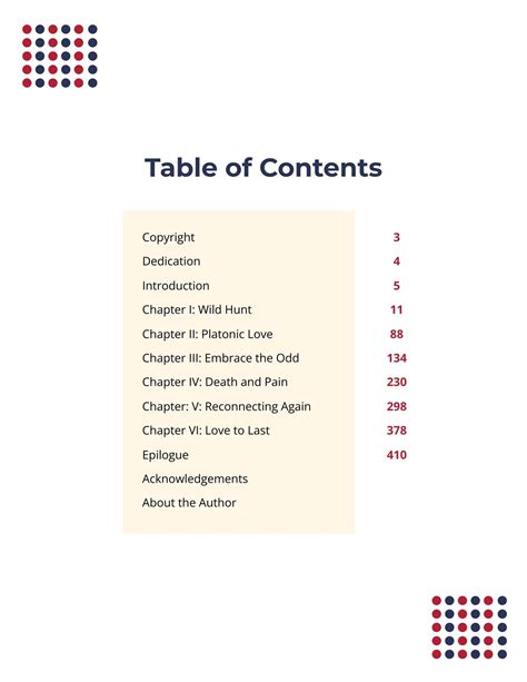 Table of content examplee of short ebook