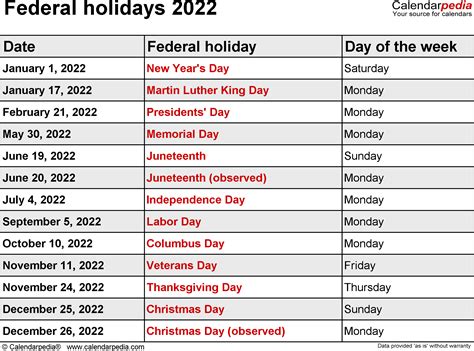 Us School Holidays 2022