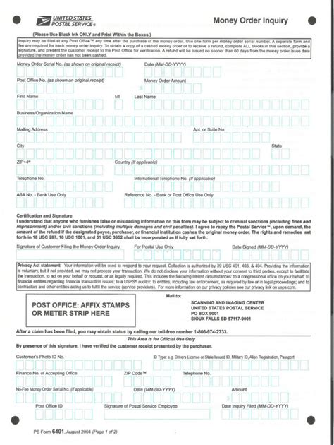 Usps Money Order Tracking Form 6401