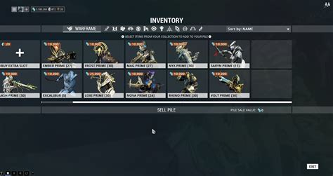 Warframe slots inventory